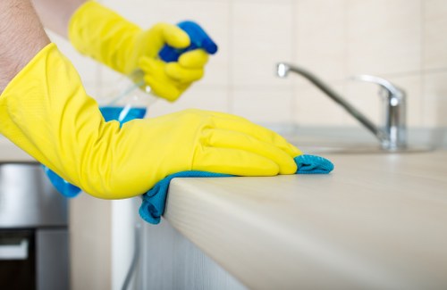 Supervisor checking a safe cleaning work area